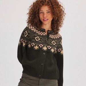 Women's Fair Isle Cardigan Sweater - Green, Pink and Cream